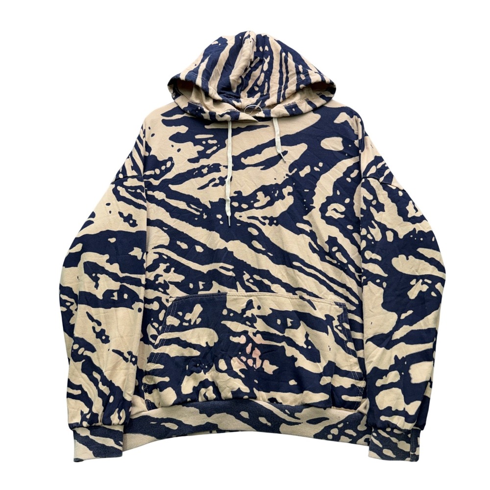 Adika Hoodie Womens XS Tan Navy Blue Tiger Stripe Camo Fleece Fleece Hoodie